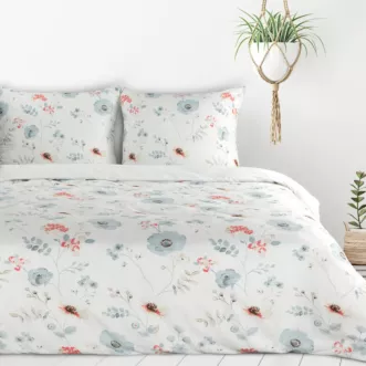 Pościel 140x200 cm komplet 2 częściowy z mikrowłókna kolor biały, błękitny z motywem kwiatowym INES Design 91