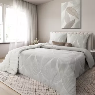 Pościel 140x200 cm komplet 2 częściowy satyna bawełniana kolor jasnoszary, biały zdobiony motywem geometrycznym SPRING 88