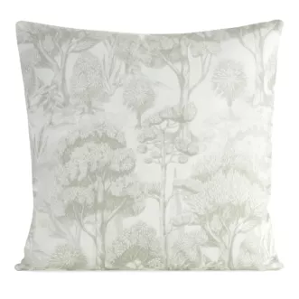 Poszewka na poduszkę 50x50 cm bawełniana z dodatkiem lnu zdobiona nadrukiem roślinnym kremowo, beżowa LEN