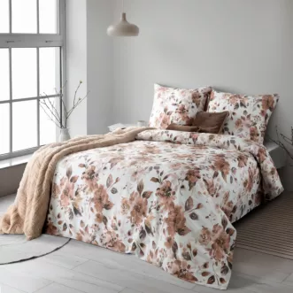 Pościel 140x200 cm komplet 2 częściowy z satyny bawełnianej kolor biało, pudrowy z motywem kwiatów SPRING 76