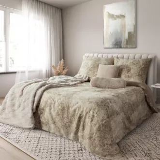 Pościel 140x200 cm komplet 2 częściowy satyna bawełniana kolor jasnobrązowy, beżowy z wzorem marmuru SPRING 77