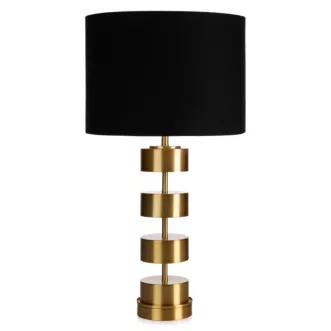 Lampa stołowa do salonu czarno, złota ANGEL o designerskim kształcie z matowym abażurem