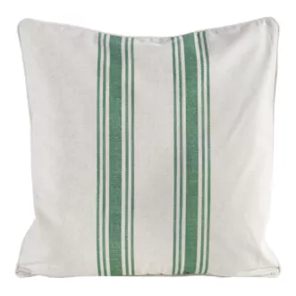Poszewka na poduszkę 50x50 cm bawełniana z dodatkiem lnu zdobiona subtelnym nadrukiem pasów kremowo, zielona LEN