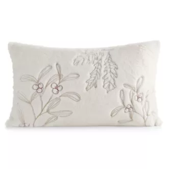 Poszewka na poduszkę  30x50 cm kremowo, złota z przyjemnego futerka zdobiona świątecznym haftem gałązek