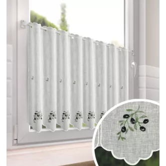 Tkanina firanowa zazdrostka z etaminy zdobiona haftem oliwek