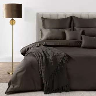 Pościel 140x200 cm z bawełny, makosatyny kolor brązowy z ozdobną kantą i haftem kolekcja MINGE ELEGANTE