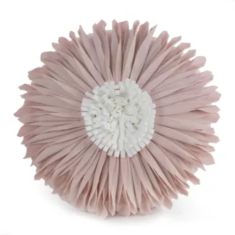 Okrągła poduszka o średnicy 40 cm z welwetu kolor pudrowo, kremowy zdobiona trójwymiarowym kwiatem FLORES 4