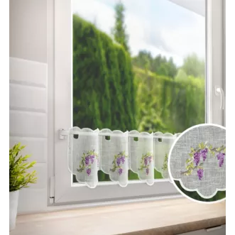 Tkanina firanowa zazdrostka z etaminy zdobiona haftem letnich pnących winogron