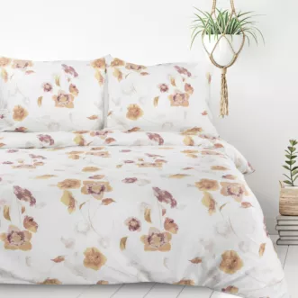Pościel 140x200 cm komplet 2 częściowy z mikrowłókna kolor biały, brązowy motyw kwiatowym IGA Design 91