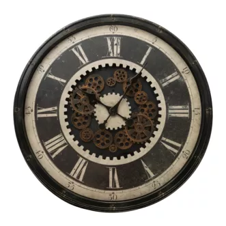 Dekoracyjny zegar ścienny z ruchomymi kołami zębatymi