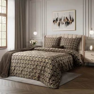 Pościel 160x200 cm komplet 3 częściowy z makosatyny bawełnianej kolor ciemnobrązowy, jasnobrązowy  z motywem geometrycznym REINA 52 - kolekcja VULCANO