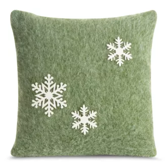 Poszewka na poduszkę 40x40 cm świąteczna z filcu i zielono biała zdobiona aplikacją w śnieżynki