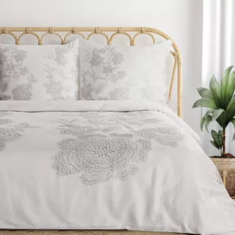 Pościel 140x200 cm z satyny bawełnianej kolor biały, brązowy z motywem kwiatów Eurofirany Premium