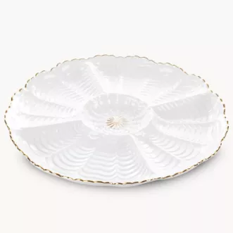 Patera ceramiczna  dekoracyjna kremowo-złota z wypukłym wzorem i złotymi akcentami średnica 28x3 cm GAIA