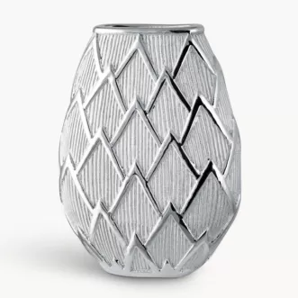 Wazon srebrny dekoracyjny z lśniącym geometrycznym wzorem 20x11x26 cm SAELA