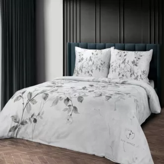 Pościel 160x200 cm komplet 3 częściowy  z makosatyny bawełnianej kolor  jasnoszary, jasnoróżowy z designerskim roślinnym nadrukiem  ELIZA Eva Minge