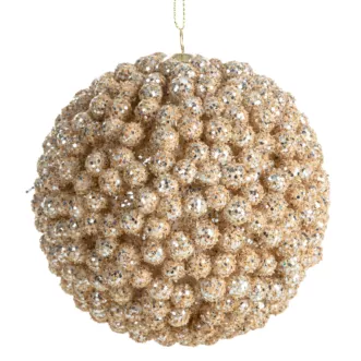 Bombka choinkowa zdobiona wypukłym wzorem i lśniącymi drobinkami