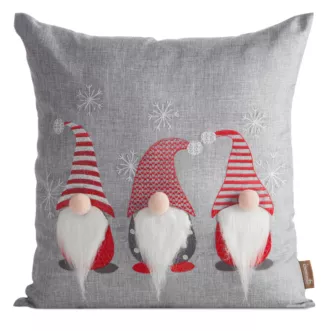 Poszewka na poduszkę świąteczna 45x45 cm srebrno, czerwona zdobiona aplikacja skrzat&oacute;w