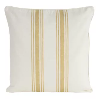 Poszewka na poduszkę 50x50 cm bawełniana z dodatkiem lnu kremowo, ż&oacute;łta zdobiona subtelnym nadrukiem pas&oacute;w  LEN
