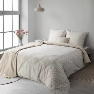 Pościel 140x200 cm komplet 2 częściowy satyna bawełniana kolor biało, beżowy z geometrycznym motywem SPRING 80