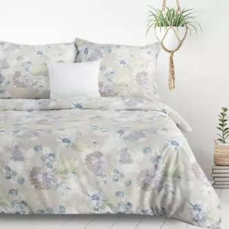 Pościel 140x200 cm komplet 2 częściowy z mikrowłókna kolor popielaty z motywem kwiatowym JULIA Design 91