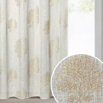 Zasłona naturalna o naturalnym splocie zdobiona wypukłym wzorem drzew 140x250 cm złote przelotki - SALINA