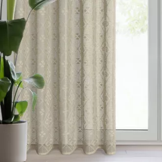 Zasłona jansobeżowa ażurowa w stylu eko 140x270 cm taśma - NELA
