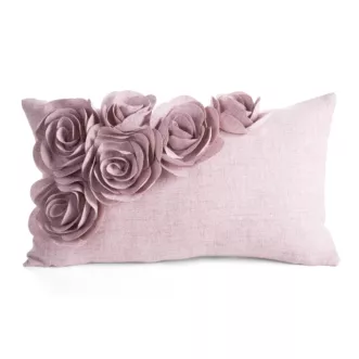 Poszewka na poduszkę 30x50 cm różowa o naturalnym splocie w 3D róże FLORES 7