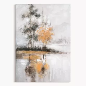 Obraz pejzaż popielato, miedziany ręcznie malowany na płótnie 70x100 cm
