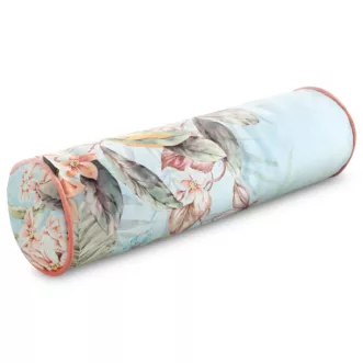 Poduszka w kształcie walca 62 x 16 cm welwetowa z kwiatowym nadrukiem i wypustką na brzegach ARLETA