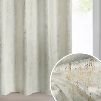 Zasłona kremowa welwetowa zdobiona złotym przecieranym wzorem złote przelotki - DARA