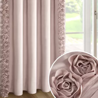 Zasłona pudrowa z welwetu zdobiona aplikacją 3D róż 140x270 cm taśma - ROSES Eva Minge