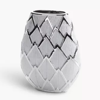 Wazon srebrny dekoracyjny z lśniącym geometrycznym wzorem 25x11x34 cm SAELA