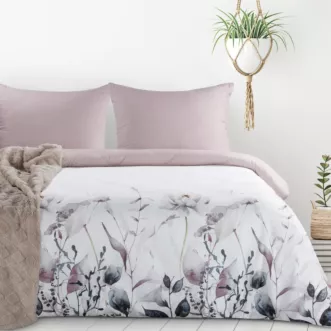Pościel 140x200 cm komplet 2 częściowy kolor biało, wrzosowy z motywem kwiatów VERONO9 design 91
