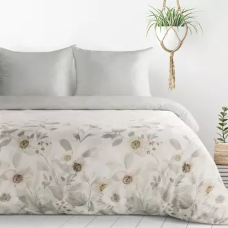 Pościel 140x200 cm komplet 2 częściowy kolor biało, srebrny z motywem subtelnych kwiatów ELIA Design 91