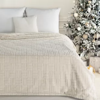 Koc 150x200 cm kremowo, złoty z wytłaczanym wzorem BLINK 3