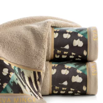 Ręcznik kąpielowy 70x140 cm bawełniany kolor beżowy z designerską bordiurą 500 g/m2 EVA15 Eva Minge