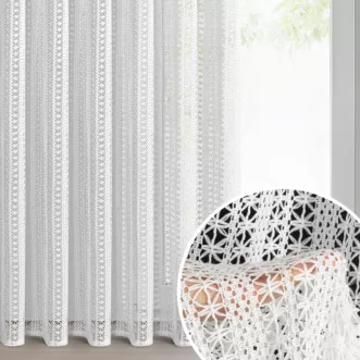 Zasłona biała z siateczki o ozdobnym splocie 140x270 cm taśma - BONITA