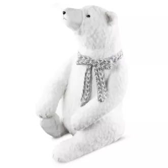 Duża figurka świąteczna dekoracyjna NIEDŹWIEDZ w plecionym szaliku z lśniącymi drobinkami