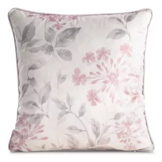 Poszewka na poduszkę 45x45 cm z welwetu naturalno, różowa z motywem kwiatów - LILA