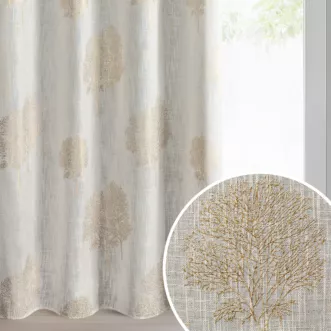 Zasłona naturalna o naturalnym splocie zdobiona wypukłym wzorem drzew 140x250 cm złote przelotki - SALINA