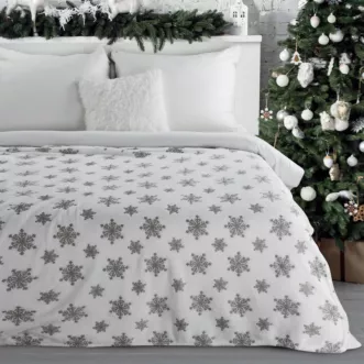 Koc 150x200 cm biało, srebrny zdobiony uroczymi śnieżynkami BLINK 1