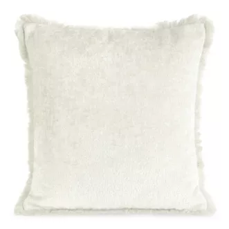 Poszewka na poduszkę 45x45 cm kremowa z szenilowej nici zdobiona subtelnymi frędzlami ADIA