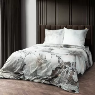 Pościel 160x200 cm komplet 3 częściowy z makosatyny bawełnianej kolor szarobeżowy, beżowy z wzorem designerskim DAISY Eva Minge