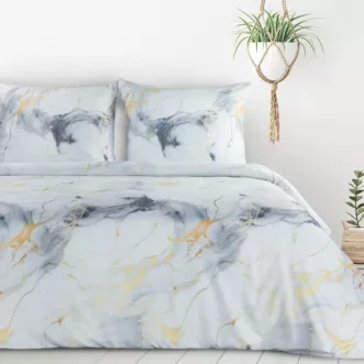 Pościel 140x200 cm komplet 2 częściowy kolor biały, stalowy z motywem marmurku VERANO 12 design 91