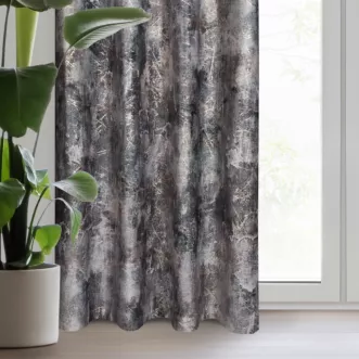 Zasłona welwetowa brązowo, szara zdobiona nadrukiem przecieranym 140x250 cm przelotka - ESTER
