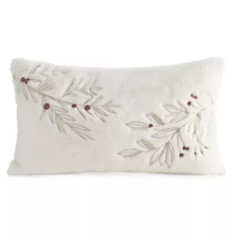 Poszewka na poduszkę świąteczna 30x50 cm kremowo, złota z przyjemnego futerka zdobiona haftem