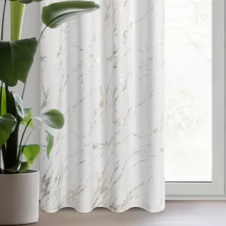 Zasłona welwetowa biało, złocista zdobiona marmurkiem, złote przelotki 140x250 cm przelotka - MOLLY