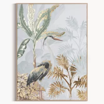 Obraz roślinny biało, zielony na płótnie z motywem tropikalnym 50x70 cm