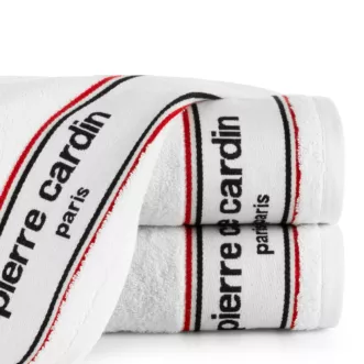 Ręcznik kąpielowy 50X90 cm bawełniany kolor biały  z żakardową bordiurą i haftowanym logiem marki Pierre Cardin 450 g/m2 KARLA